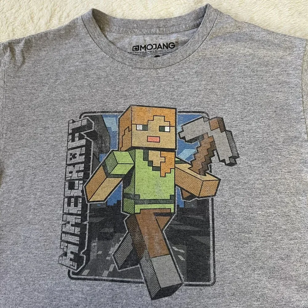 Minecraft JINX Official Alex‎ Pickaxe Youth T-Shirt Size YXL Grey Iconic Mojang